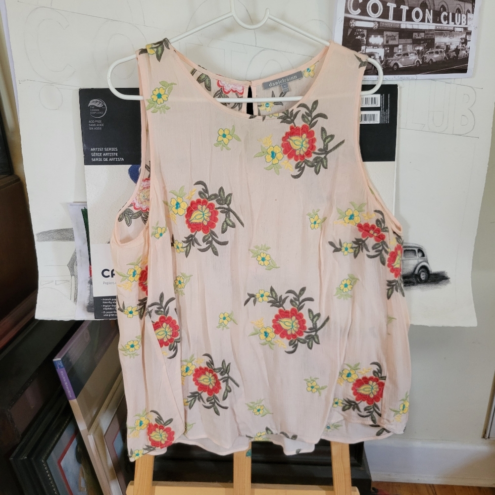Pink Embroided Sleeveless Top